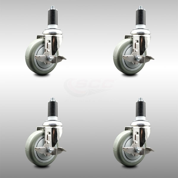Service Caster 4 Inch 316SS Gray Poly Swivel 1-1/4 Inch Expanding Stem Caster Set Brake SCC SCC-SS316EX20S414-PPUB-TLB-114-4 - main
